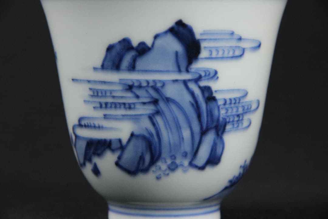 中国美術　青花人物図　杯　盃　成化年製款　景徳鎮　清代　古陶磁器 ES19-12