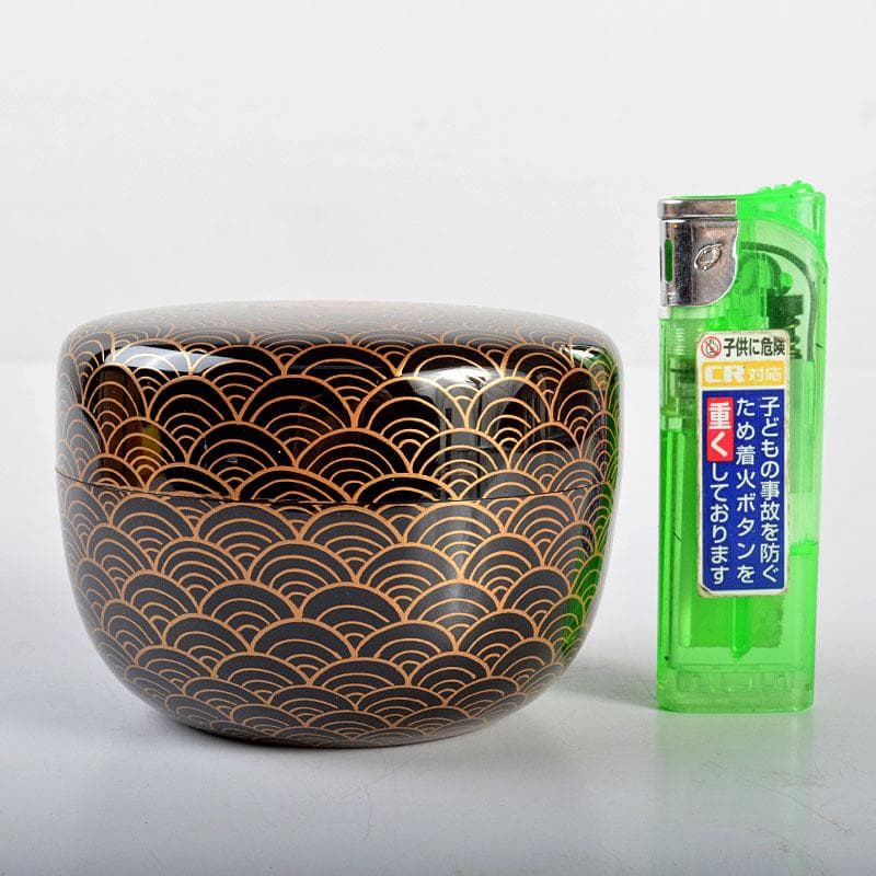 茶道具　坂下雄峰作　青梅波蒔絵　平棗　共箱　M　R4484