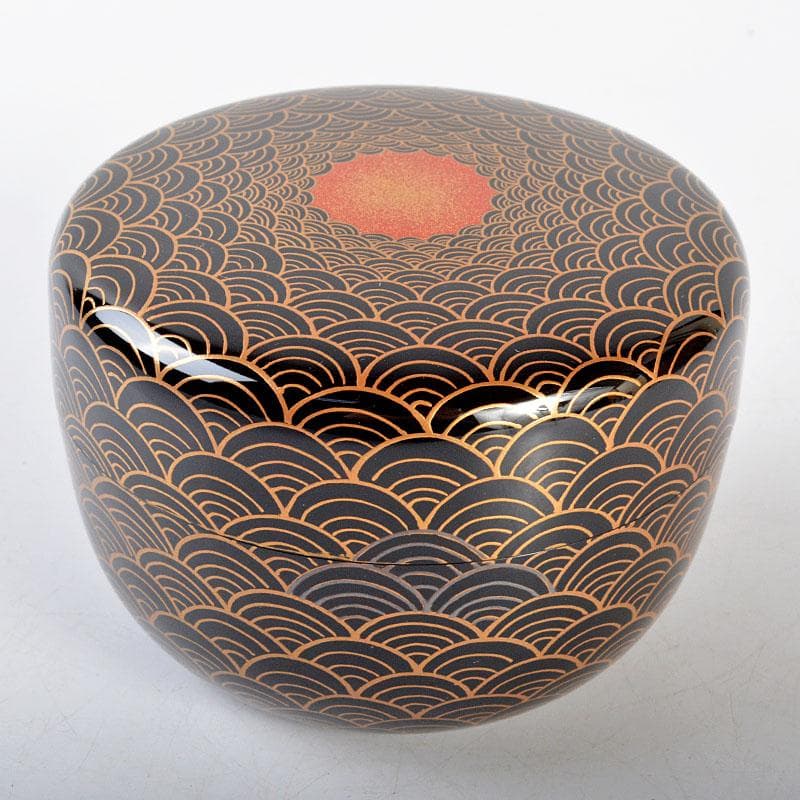 茶道具　坂下雄峰作　青梅波蒔絵　平棗　共箱　M　R4484