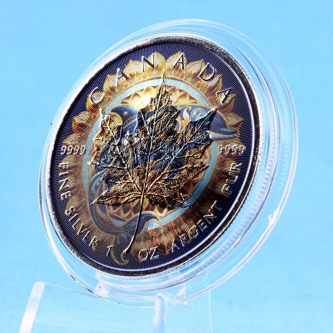 メイプルリーフ 銀貨 カラー マンダラドルフィン イルカ 曼荼 1オンス 1oz