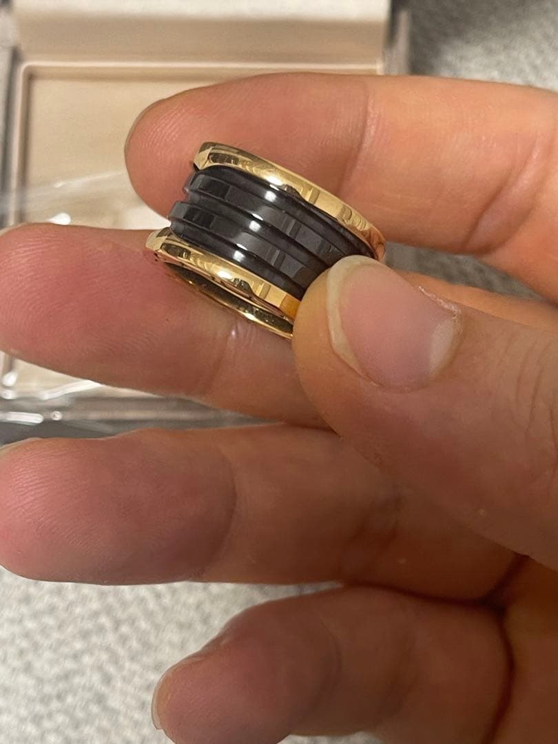 BVLGARI ゴールド ブラック ストライプ リング