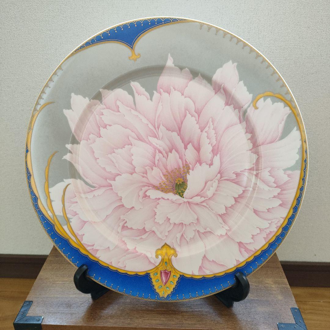 服飾図案家「 林 史己 雅号：林 大史 飾皿ローズ　絵皿牡丹大皿作家物32cm