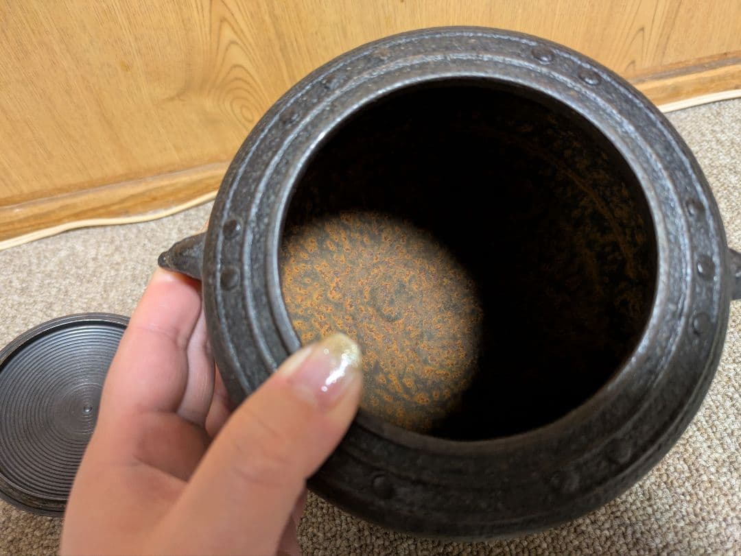 鋳鉄 茶釜 棗釜と風炉瓶掛(雲華)セット