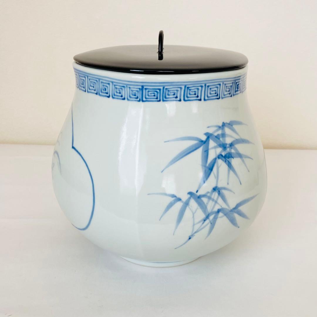 染付水指　沈貞燮 一松窯　共箱入　茶道具　茶器　塗蓋　韓国陶芸　伝統工芸品