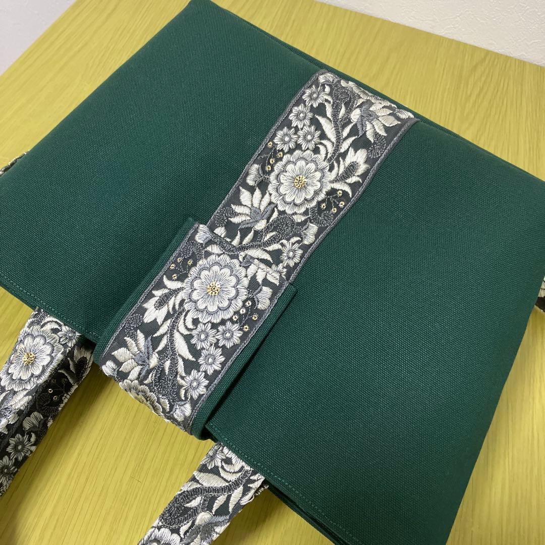 インド刺繍リボン　帆布　トートバック　ショルダーバック　横45縦25マチ15㎝