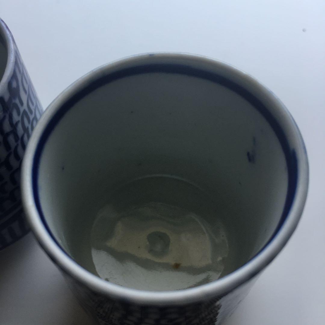 染付微塵唐草紋様ぐい呑３客　江戸後期明治頃