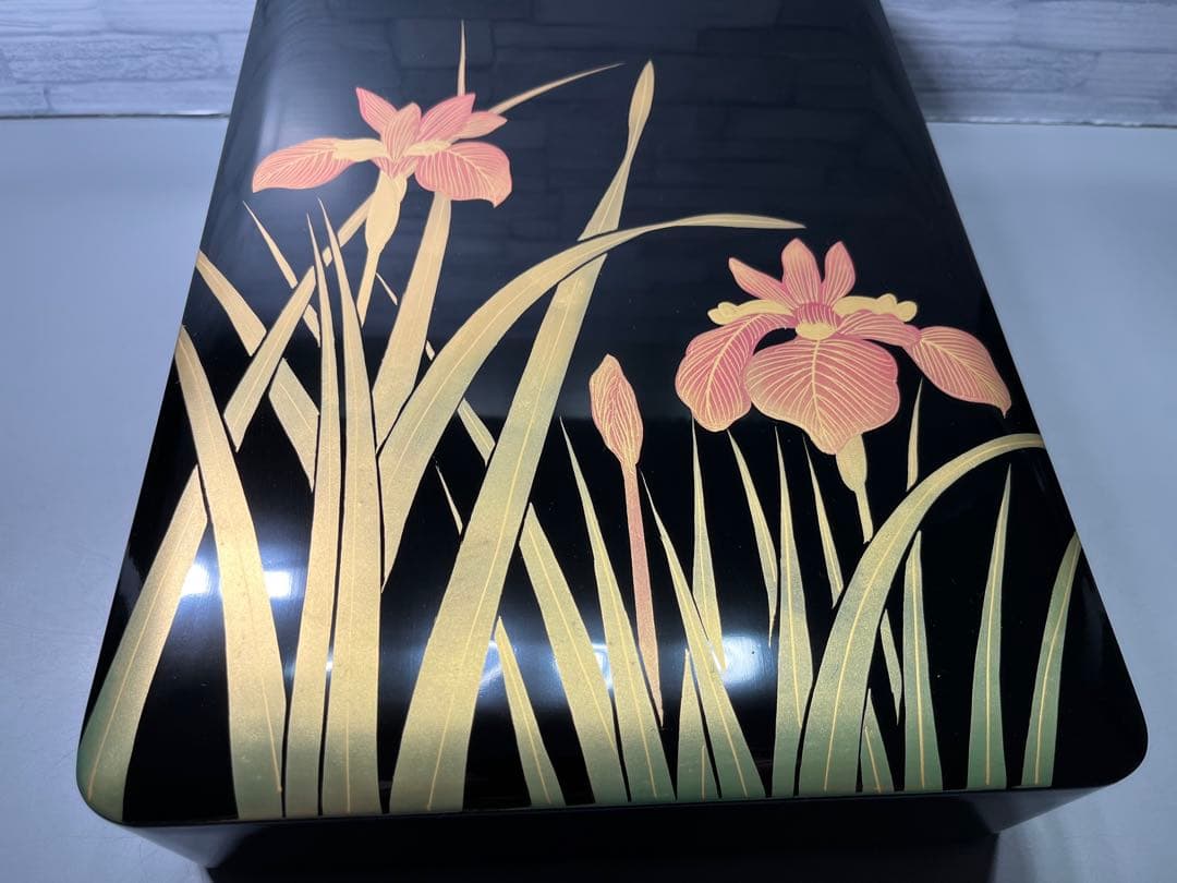 秋田県　川連漆器　あやめ蒔絵　文箱　木製　未使用品