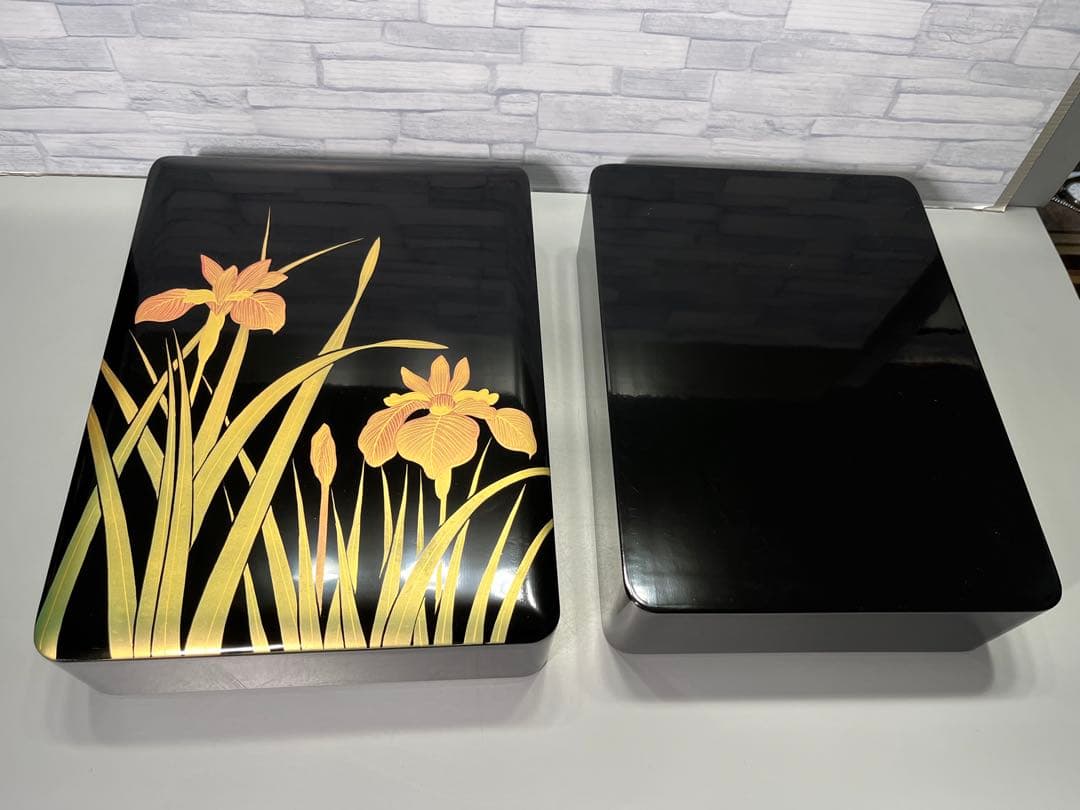 秋田県　川連漆器　あやめ蒔絵　文箱　木製　未使用品