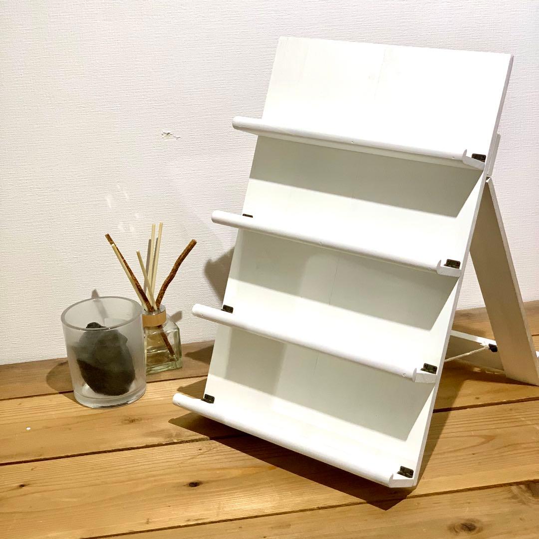 木製折りたたみ什器　傾斜ディスプレイ4段式　【オリタタムヤーツ】