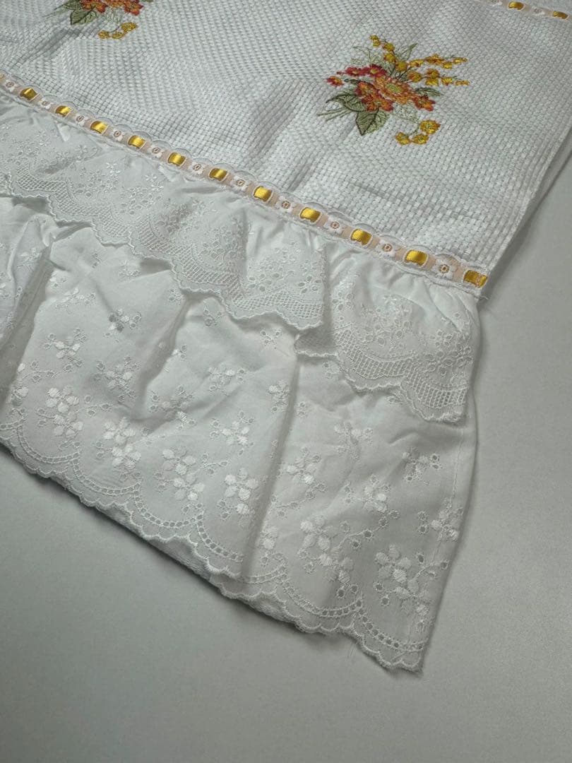 【ハンドメイド バスタオル ホワイト×イエローレース 新品】