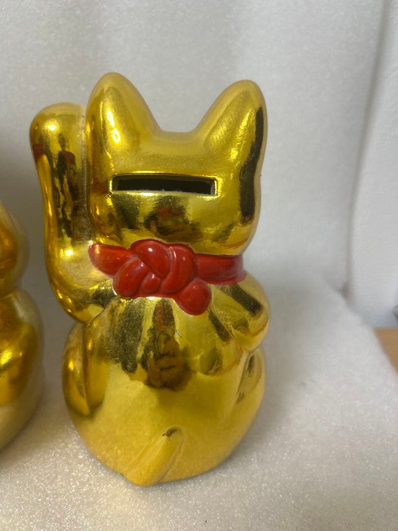 金色 招き猫 大小セット　陶器製